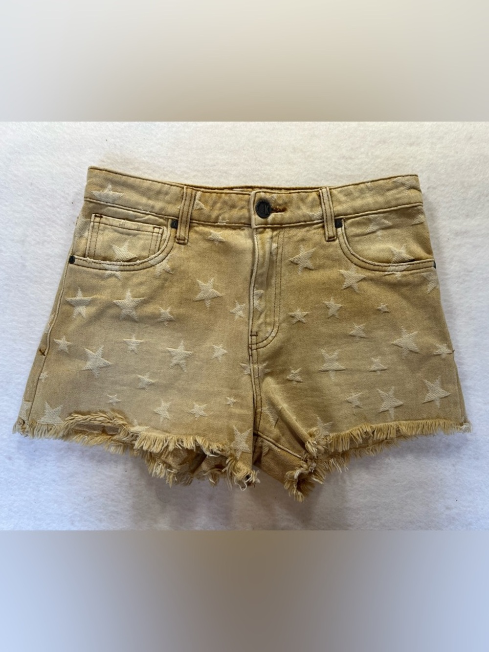 Kut from the Kloth Washed Yellow Star Print Frayed Jean Shorts